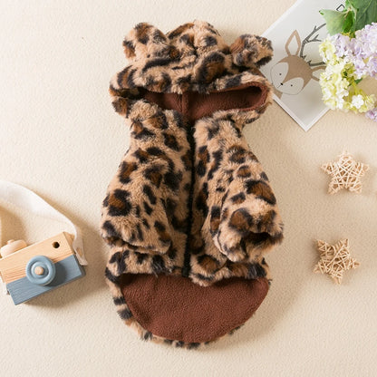 the LEOPARD LUXE HOODIE - Winter Pet Dog Clothes, Warm Fleece Dog Hoodie, Leopard Dog Coat Jacket, French Bulldog Clothing for Small Dogs, Pet Costumes