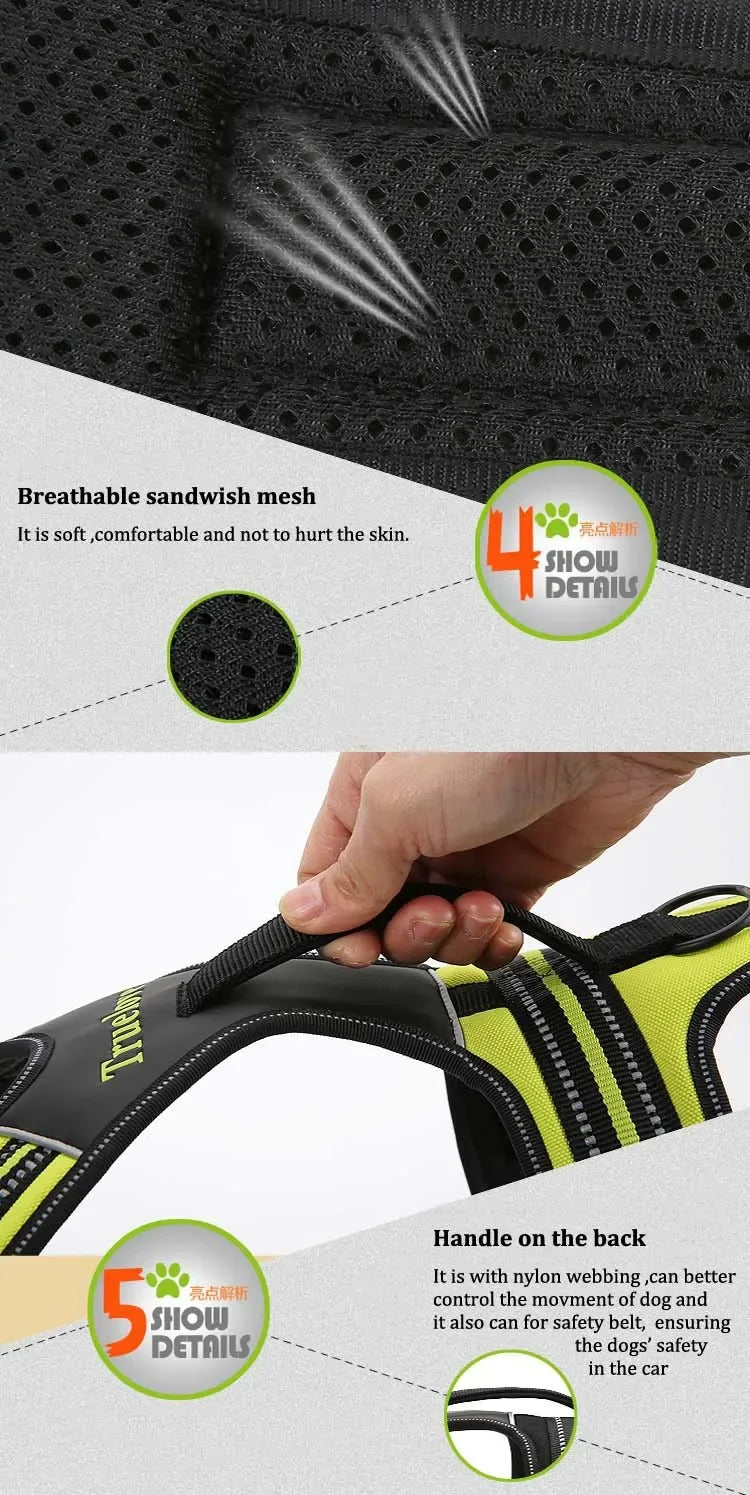 Truelove Sport Nylon Reflective No Pull Dog Harness Outdoor Adventure Pet Vest with Handle xs to xl 5 colors in stock factory