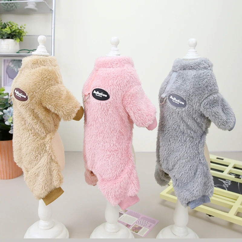 Autumn Winter Dog Cat Warm Clothes Pullover Plush Jumpsuit for Small Medium Dogs Chihuahua Poodle Bulldog Four-legged Coat