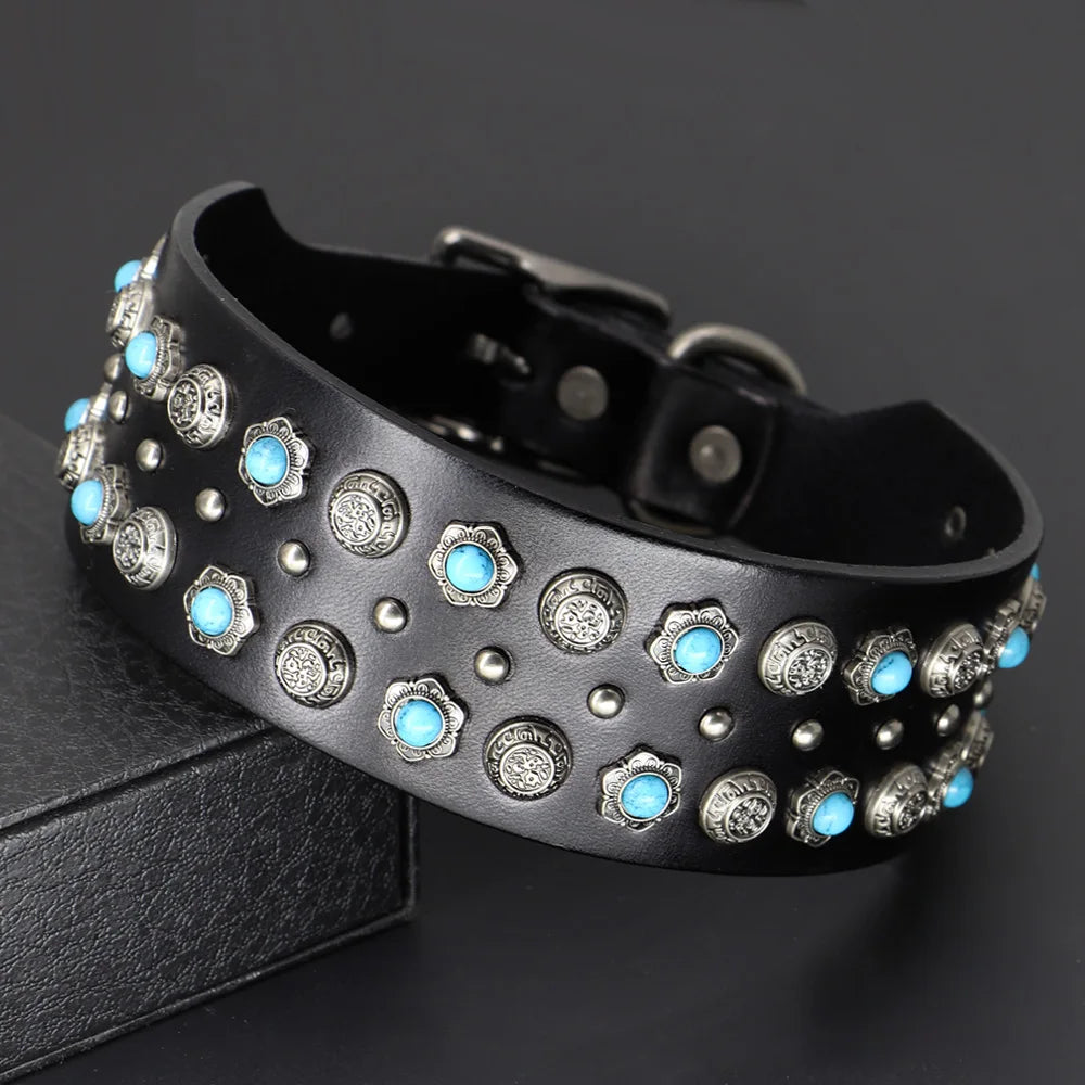 the STUD & SPARK ELITE COLLAR - Luxurious Dog Real Leather Collar, Cool Spiked Studded Pet Collars, Jeweled Leather Dogs Collars, Necklace for Pet Show, Bulldog