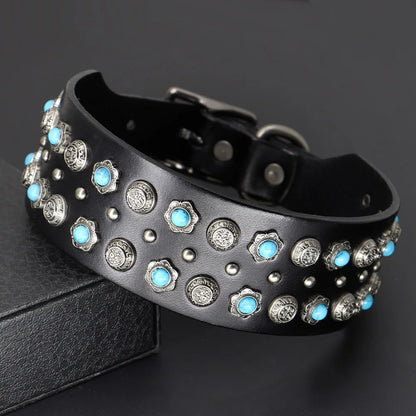 the STUD & SPARK ELITE COLLAR - Luxurious Dog Real Leather Collar, Cool Spiked Studded Pet Collars, Jeweled Leather Dogs Collars, Necklace for Pet Show, Bulldog