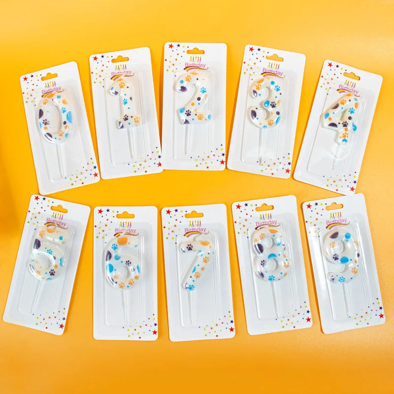 Cute Puppy Paw Print Number Birthday Candles, Suitable For Cake Decorations, Birthday Celebrations, Anniversary Commemorations