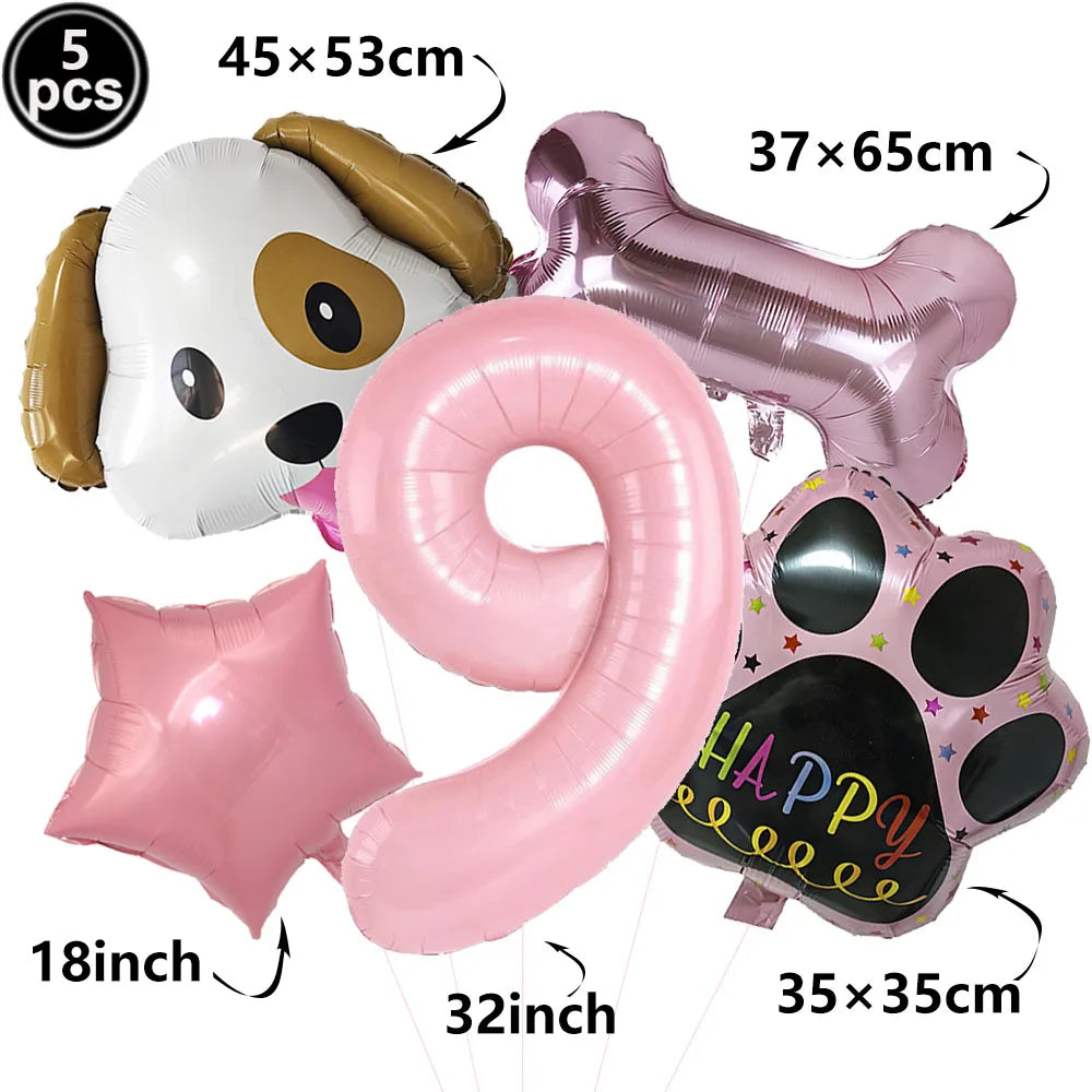 Dog Theme Party Digital Balloon Dog Head Dog Paw and Pink Dog Bone Shaped Foil Balloon Baby Shower Kids Birthday Pets Decoration