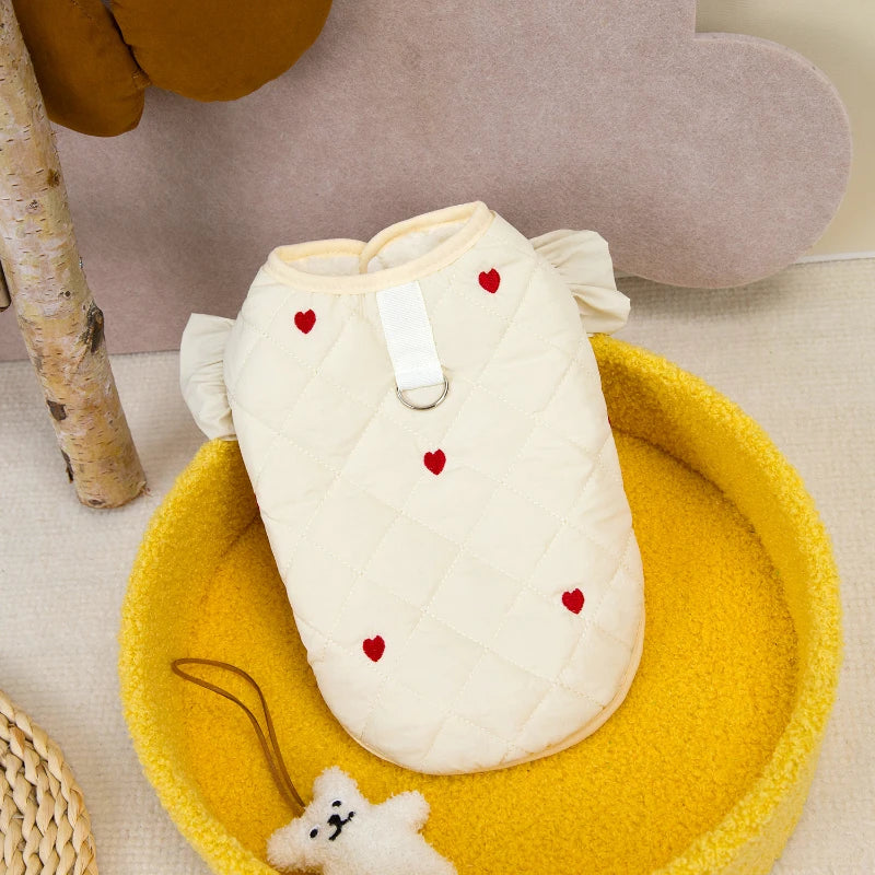 Dog Clothes Pet Clothing Small Dog Cat Warm Coat Autumn Winter Waterproof Comfortable 24 Love Flounced Sleeve Cotton Vest Outfit