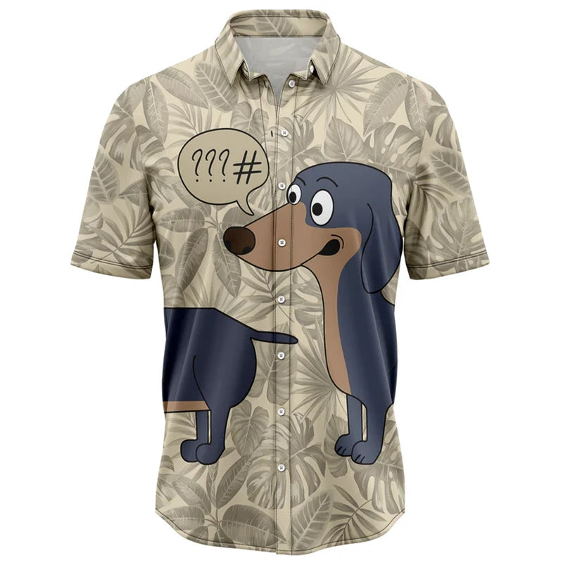 the HAWAIIAN DOG-O - Funny Dachshund Pattern Hawaiian Shirts, Summer Casual Short Sleeve Cute Dog 3D Printed Shirt, Loose Breathable Vacation Blouses