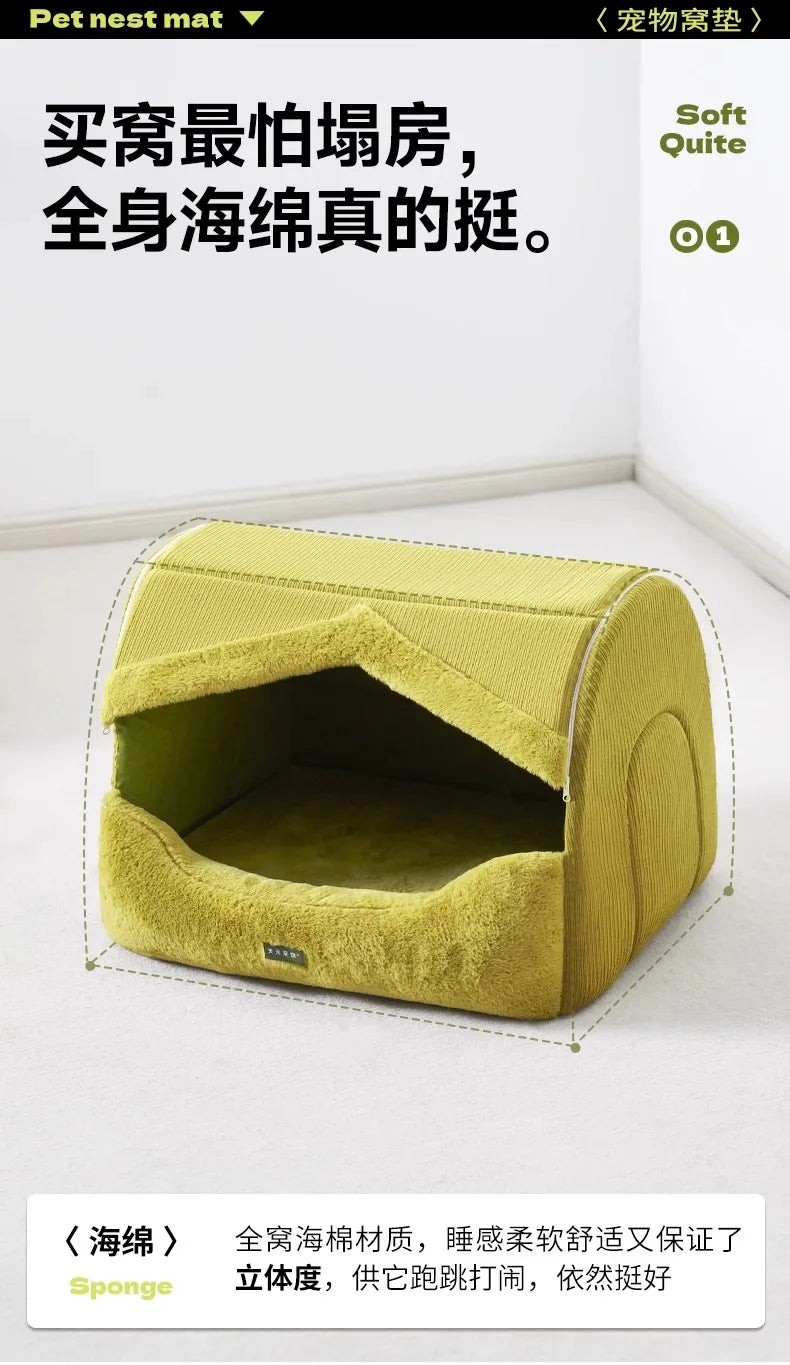 Dog Bed for Warmth in Winter, A Small Dog for A Sense of Security, and A Warm Dog House in Winter