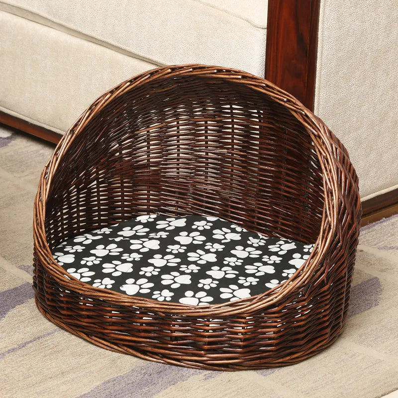 Willow Vine Weaving Dog House Summer Cool Cat Bed Four Season Universal Small Dog Pet Nest Summer Sleeping Mat Teddy Dog Bed
