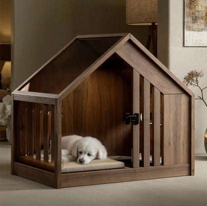 the RETRO DOGGY - Solid Wood Dog Bed with Dog Toilet, Luxury Toilet House Break Semi-Enclosed Breathable Puppy Beds, Easy Clean Indoor Dogs Kennel