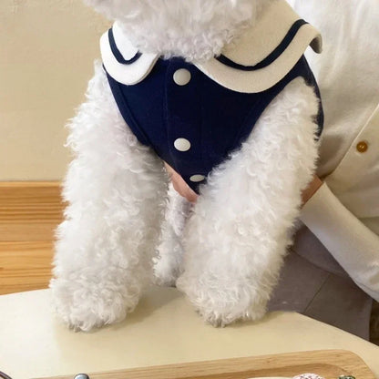 the SAILOR DOG - Sailor Collar Stripe Polo Shirt for Small and Medium Dogs, Puppy Clothes Sweatshirt, Cute Dog Vest T-Shirt