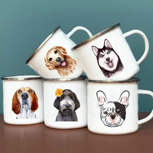 Original Mugs Coffee Cups to Sublimate Cute Dog Printed Enamel Coffee Tea Mugs Office Home Party Beer Drink Cola Cups Travel Cup