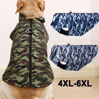 Winter Warm Big Dog Clothes Camouflage Sleeveless Pet Vest Jacket Windproof Large Dog Coat Zipper D-ring 4XL-6XL Puppy Outfits