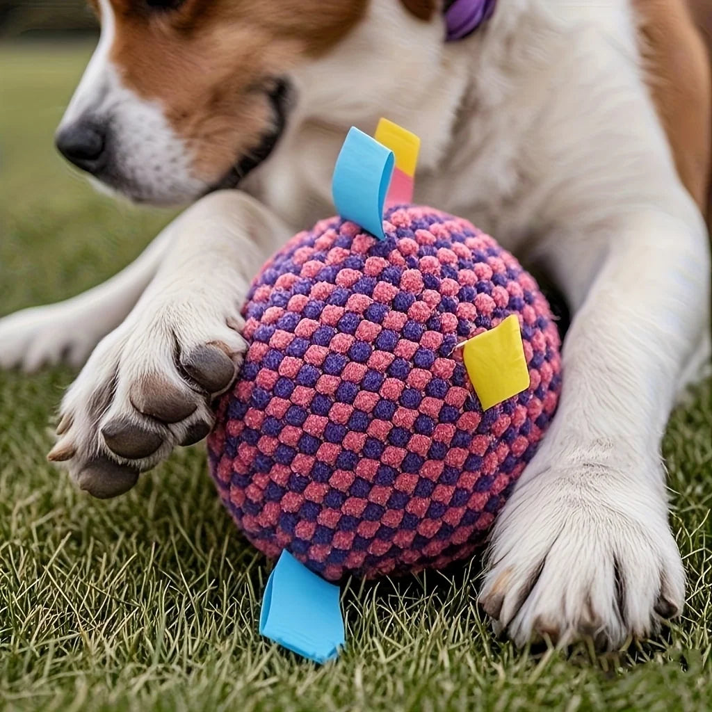 Heavy-Duty Chew-Proof Dog Training Ball with Bell - Interactive Fetch Toy, Polyester Puppy Ball for Less Aggressive Chewers