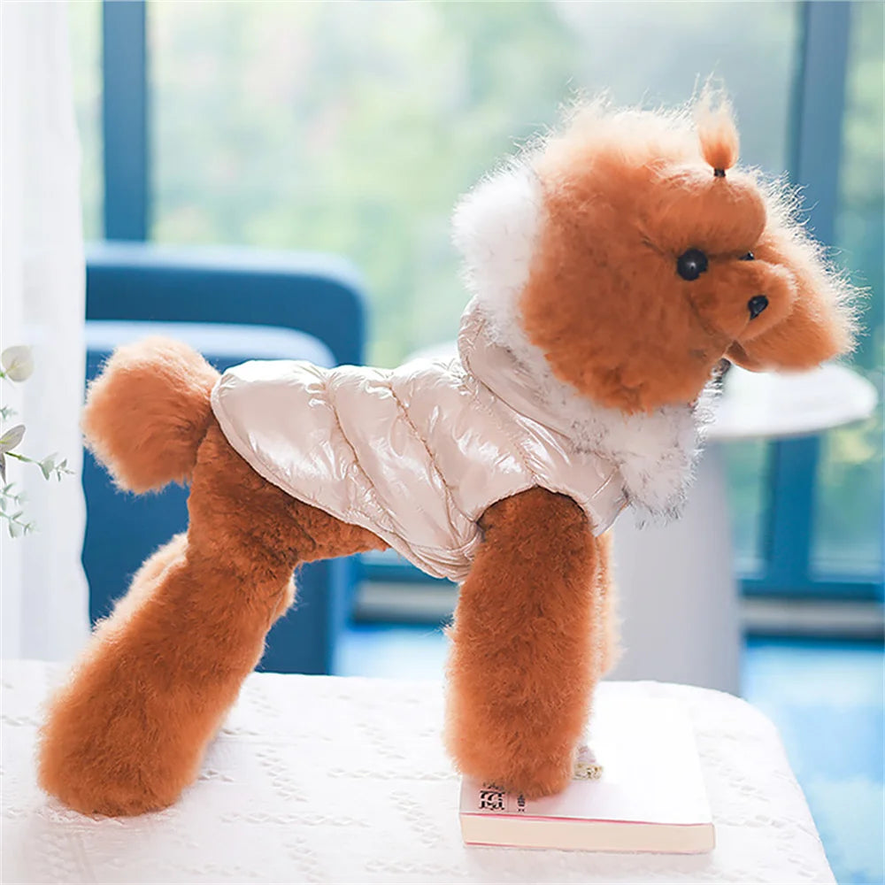 the PUFFY PRINCESS - Fashion Winter Dog Down Jacket, Warm Fleece Pet Coat for Small Dogs, Yorkshire Shih Tzu Luxury Fur Collar Puppy Clothes Outfits