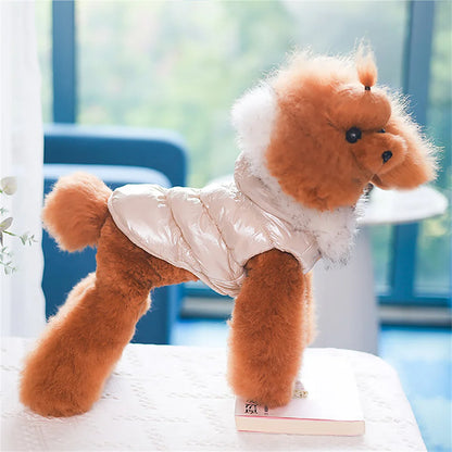 the PUFFY PRINCESS - Fashion Winter Dog Down Jacket, Warm Fleece Pet Coat for Small Dogs, Yorkshire Shih Tzu Luxury Fur Collar Puppy Clothes Outfits