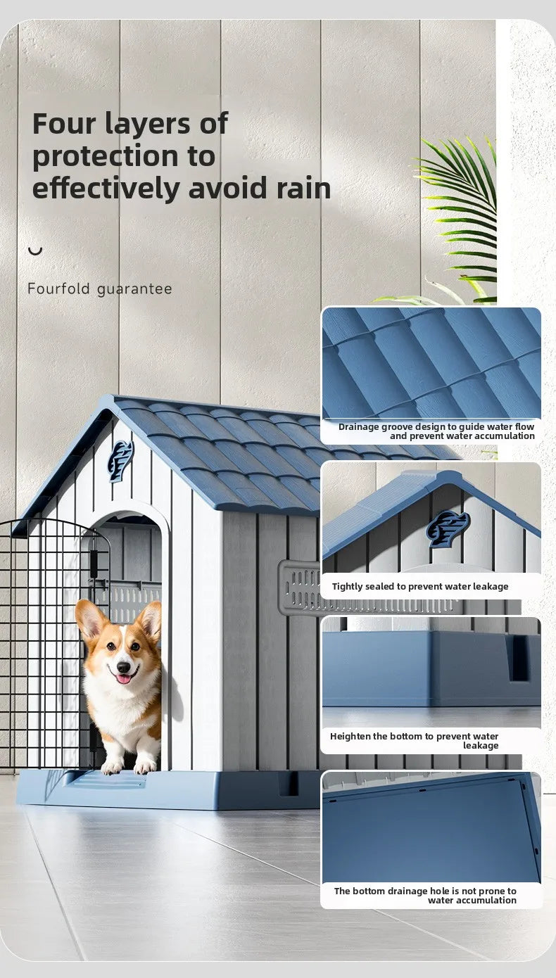 the HAPPY HOME - Kennel Outdoor Medium-Sized Dog Four-Season Universal Cold and Rain-Proof Pet Winter Doghouse, Villa Outdoor House Waterproof