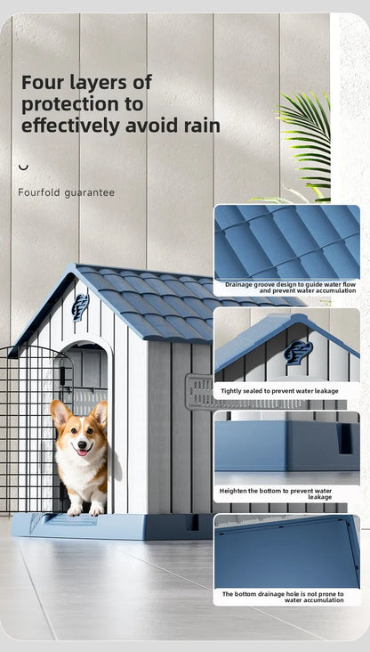 the HAPPY HOME - Kennel Outdoor Medium-Sized Dog Four-Season Universal Cold and Rain-Proof Pet Winter Doghouse, Villa Outdoor House Waterproof