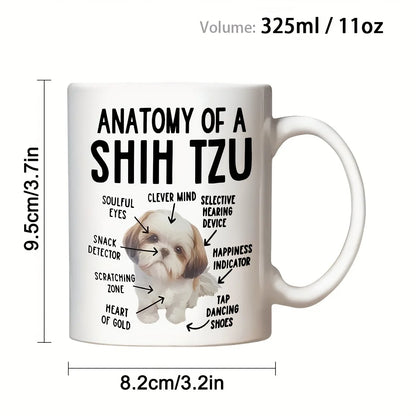 [Funny Coffee Mug] Funny Shih Tzu Anatomy Coffee Mug | Cute Cartoon Design, Perfect Gift for Pet Lovers, Mom, Dad, or Shih Tzu E