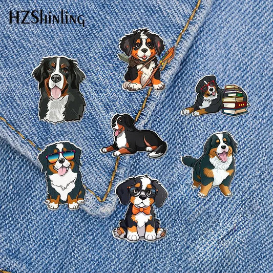 2023 New Bernese Mountain Dog Acrylic Lapel Pin Animal Epoxy Butterfly Clasp Pin Handmade Butterfly Brooch