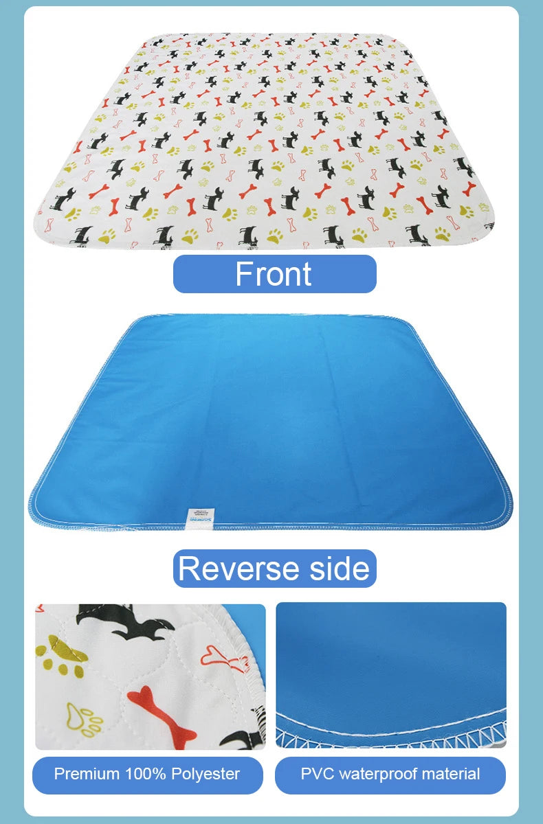 Waterproof Dog Pet Diaper Mat Reusable 3 Layer Absorbent Dog Bed Cat Diaper Pad Bone Paw Print Seat Cover Mat for Sofa Bed Floor