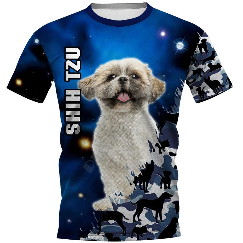 the BLUE SPACE DOGS - Amstaff Pitbull Dog T-Shirt, Men's 3D Doggy Printed Tee Shirts, Women's Clothing, Summer Kids Casual Tops Tees Short Sleeve