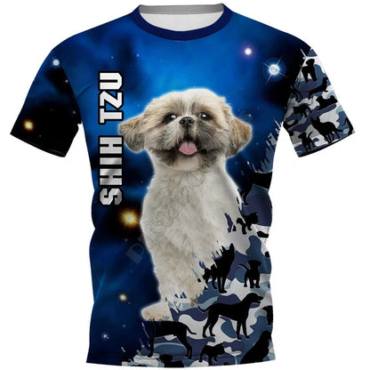 the BLUE SPACE DOGS - Amstaff Pitbull Dog T-Shirt, Men's 3D Doggy Printed Tee Shirts, Women's Clothing, Summer Kids Casual Tops Tees Short Sleeve