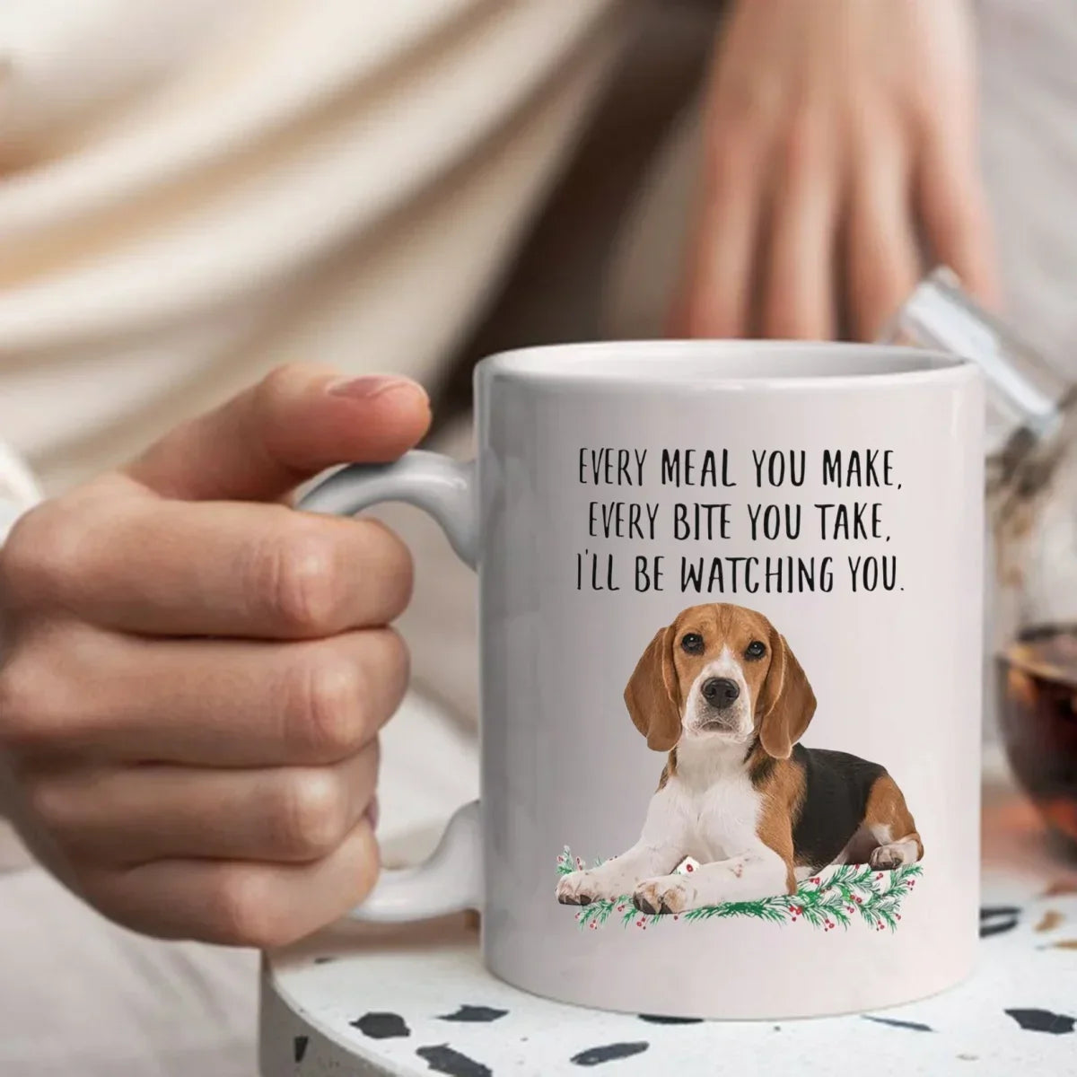 Beagle Ceramic Mug, Coffee Mug, Birthday and Christmas Gifts, White, 11 oz
