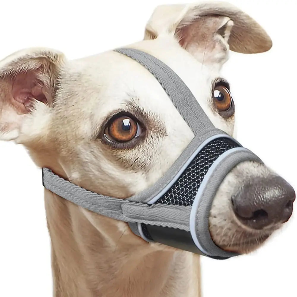 the EASYBREATHE DOG MUZZLE - Soft Fabric Adjustable Strap Pet Mask, Mesh Dog Muzzle Allows Panting and Drinking, Prevents Biting, Dog Mouthpiece