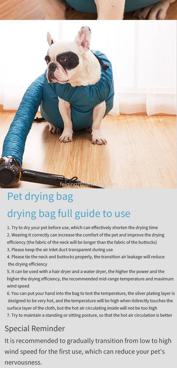 Foldable Pet Drying Bag Portable Efficient Drying Bag for Dog Cats Bathing Hair Drying Grooming Dog Cleaning Small Medium Large