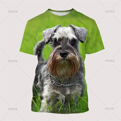 the SCHNAUZER DOG - Schnauzer Dog T-Shirt, Summer Short Sleeve 3D Print Tops, Men Oversized Clothing, O-Neck Graphic T-Shirts, Tee Streetwear