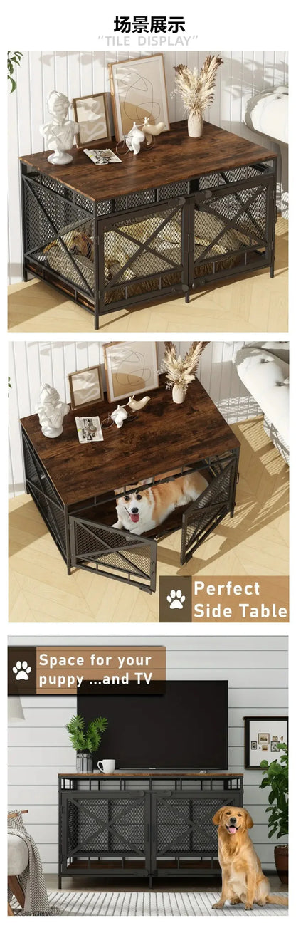 Wrought Iron Dog Cage Pet Villa Kennel Kennel Large, Medium And Small Dog Storage Table Furniture Dog Cage