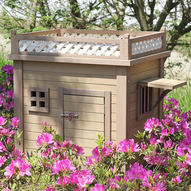the DOGGY COTTAGE - Outdoor Solid Wood Doghouse, Kennel Indoor Large, Medium and Small Dogs, Outdoor Small, Medium and Large Courtyard Universal