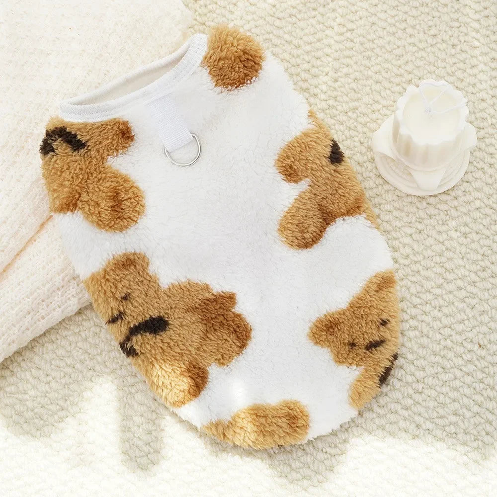 Cute Bear Plush Sweater for Small Dogs,Soft Fluffy Fleece Warm Puppy Pajamas Fuzzy Sleepwear Coat for Yorkie Chihuahua XS-XXL