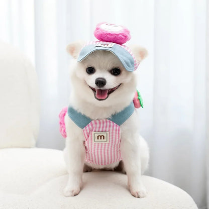 Three-piece Set Pet Cat Dog Chest Harness Traction Rope and Sun Hat Set Spring Summer Breathable Puppy Harness Dog Baseball Cap