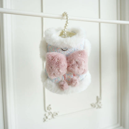 Pet Colorful Bow Set Skirt Autumn/Winter Bow Plush Coat Dress Warm Clothes Teddy Clothes Puppy Clothes for Small Dogs