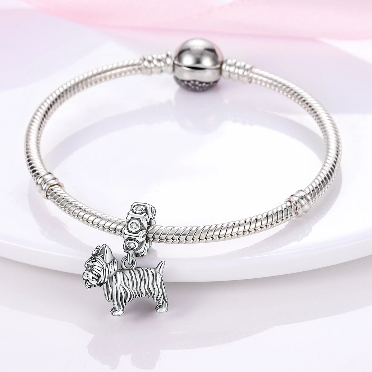 Dog Pet Charms 925 Silver Doggy Paw French Bulldog Bones Beads fit Original Bracelet DIY Fine Jewelry