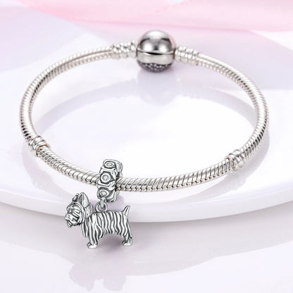 Dog Pet Charms 925 Silver Doggy Paw French Bulldog Bones Beads fit Original Bracelet DIY Fine Jewelry