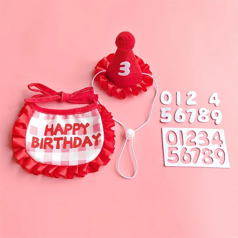 Dog Birthday Scarf Hat Set Cat Birthday Party Supplies Pet Scarf Puppy Birthday Lace Hat Scarf for Small Medium Dog Pet