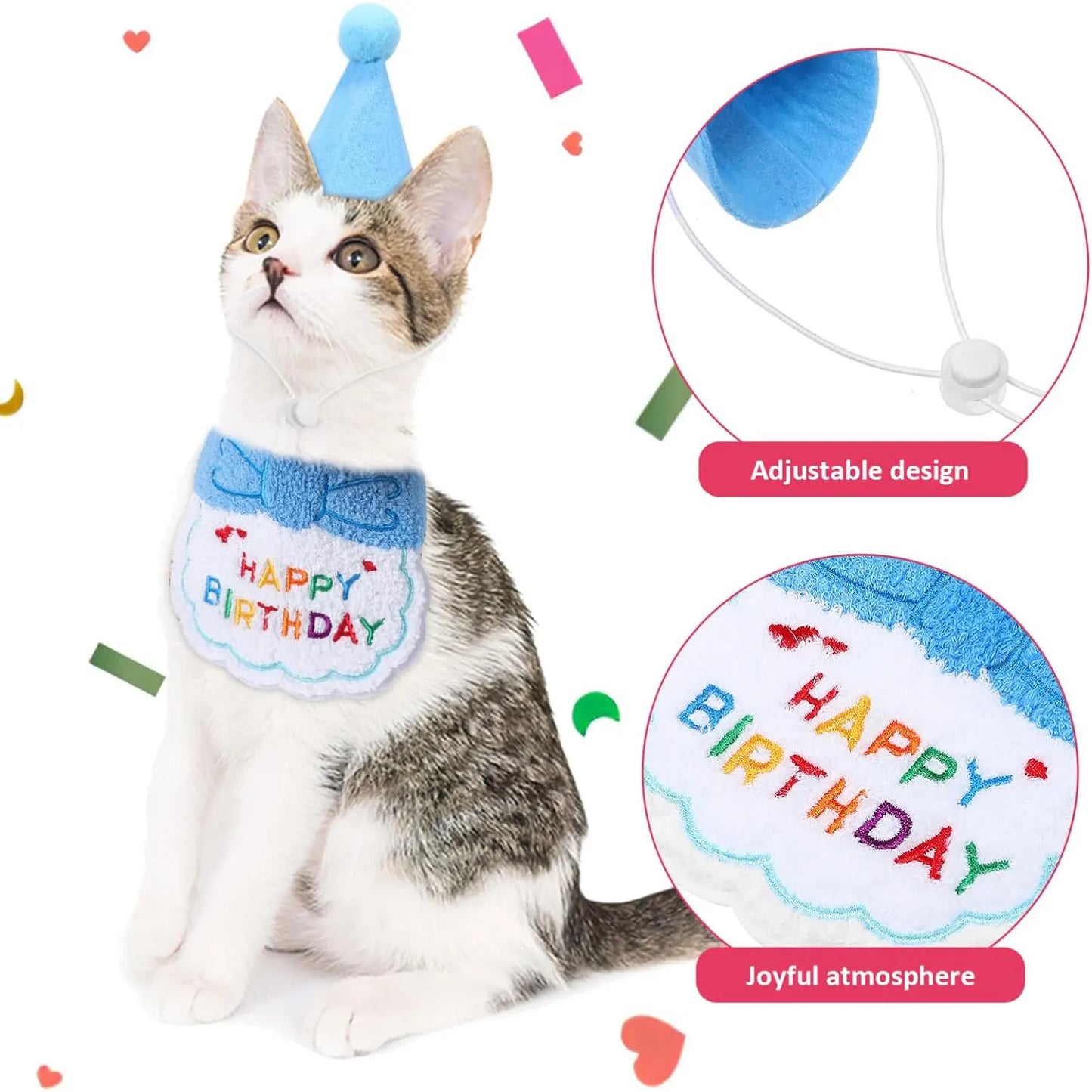 2Pcs Cat Dog Birthday Bandana Scarf  And Party Hat Pet Birthday Bib and Hat Cat Birthday Outfit Pet Birthday Decorations Set