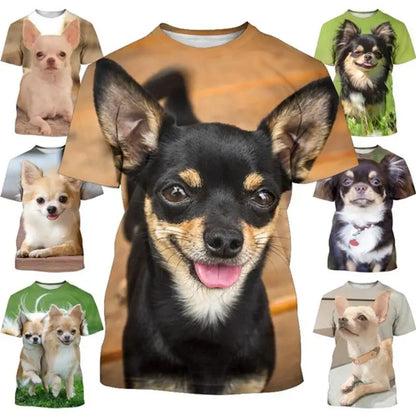 the CHIHUAHUA CLUB - Chihuahua Dog T-Shirt, Men's Tops - 3D Canis Lupus Familiaris Printed Tee Shirts, Funny Kids Short Sleeve Cute Doggy/Puppy T-Shirt