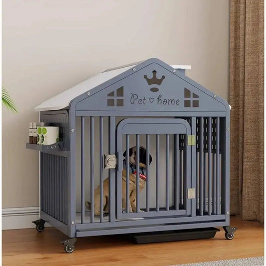 the DOG VILLA - Multi-Functional Solid Wood Steel Frame Pet Dog Villa, Small/Medium-Sized Dog Cage, Indoor Outdoor Dog Cage, Dog Bed with Toilet