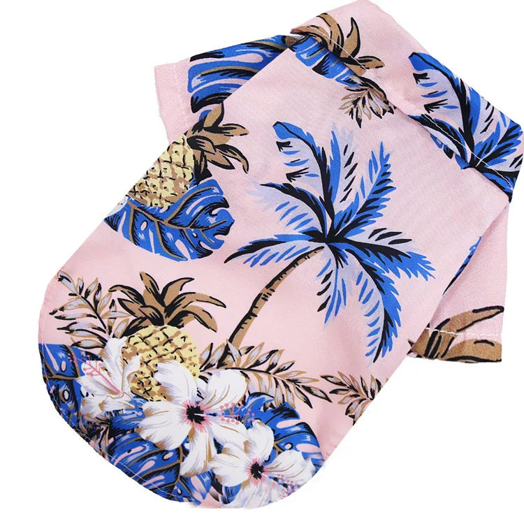 Summer Dog Clothes Coconut Tree Pineapple Flower Print Dog Cat Shirt Short Sleeve Fashion Beach Hawaiian Style Clothes For Pets