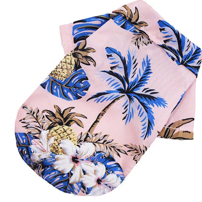 Summer Dog Clothes Coconut Tree Pineapple Flower Print Dog Cat Shirt Short Sleeve Fashion Beach Hawaiian Style Clothes For Pets