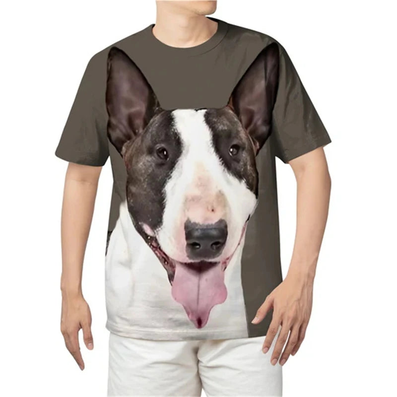 the BULL-TERRIER - Summer Bull-Terrier Dog Graphic 3D Print T-Shirts, Men/Women Dog Animal T-Shirt, Short Sleeve Oversized Kids Tee Top