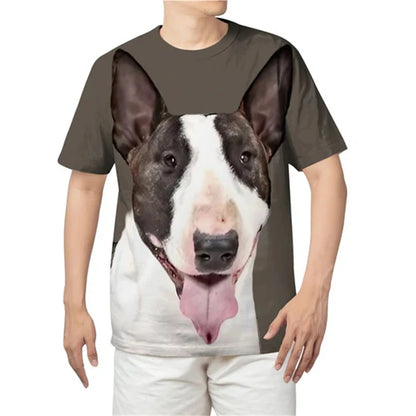 the BULL-TERRIER - Summer Bull-Terrier Dog Graphic 3D Print T-Shirts, Men/Women Dog Animal T-Shirt, Short Sleeve Oversized Kids Tee Top