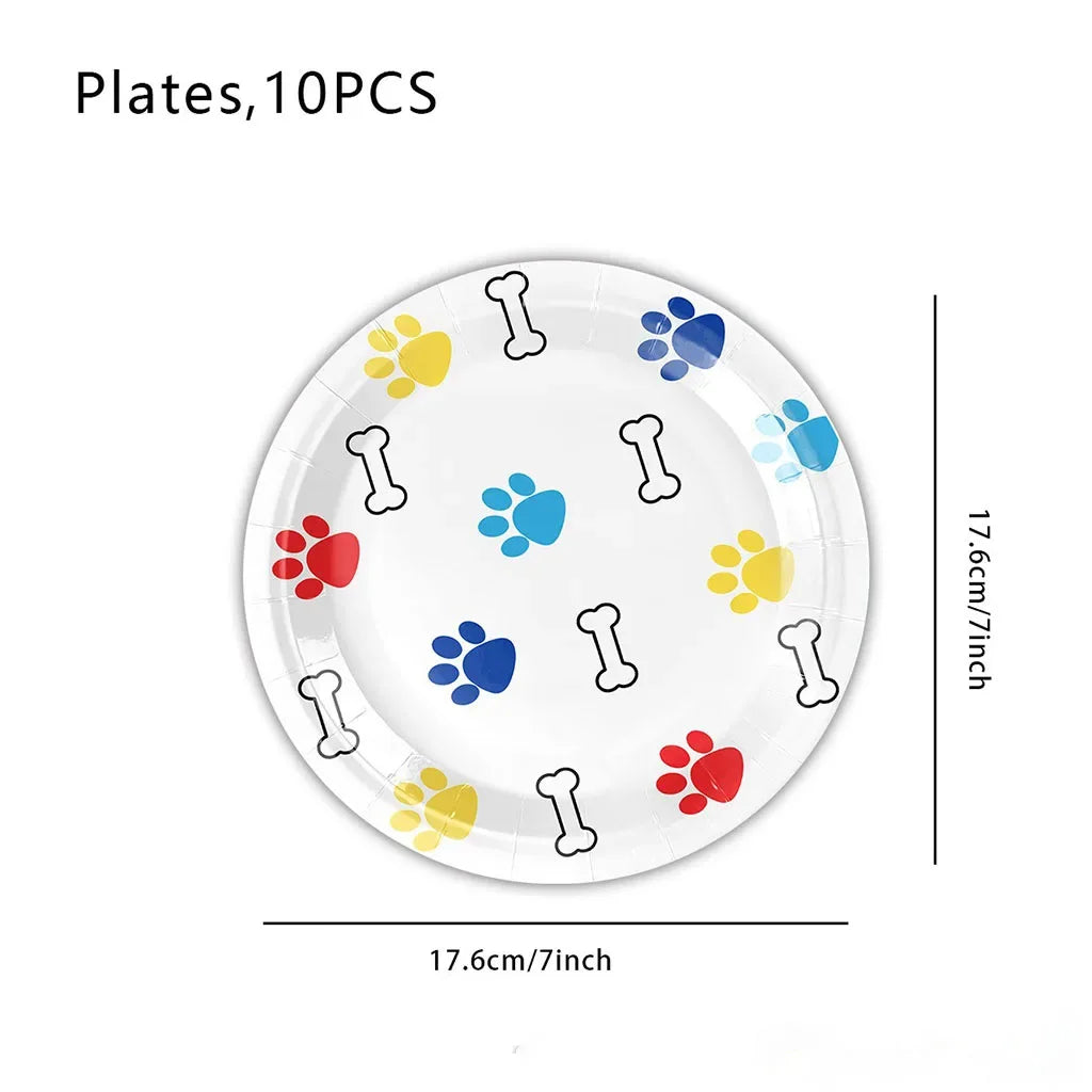 10pcs Pet Paw Print Disposable Tableware Puppy Dog Bones Paper Plates Napkin Cup Happy Pet Dogs Birthday Party Supplies