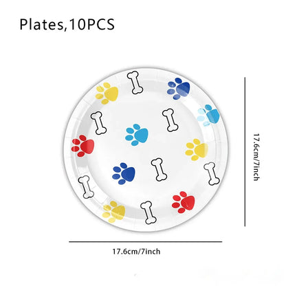 10pcs Pet Paw Print Disposable Tableware Puppy Dog Bones Paper Plates Napkin Cup Happy Pet Dogs Birthday Party Supplies