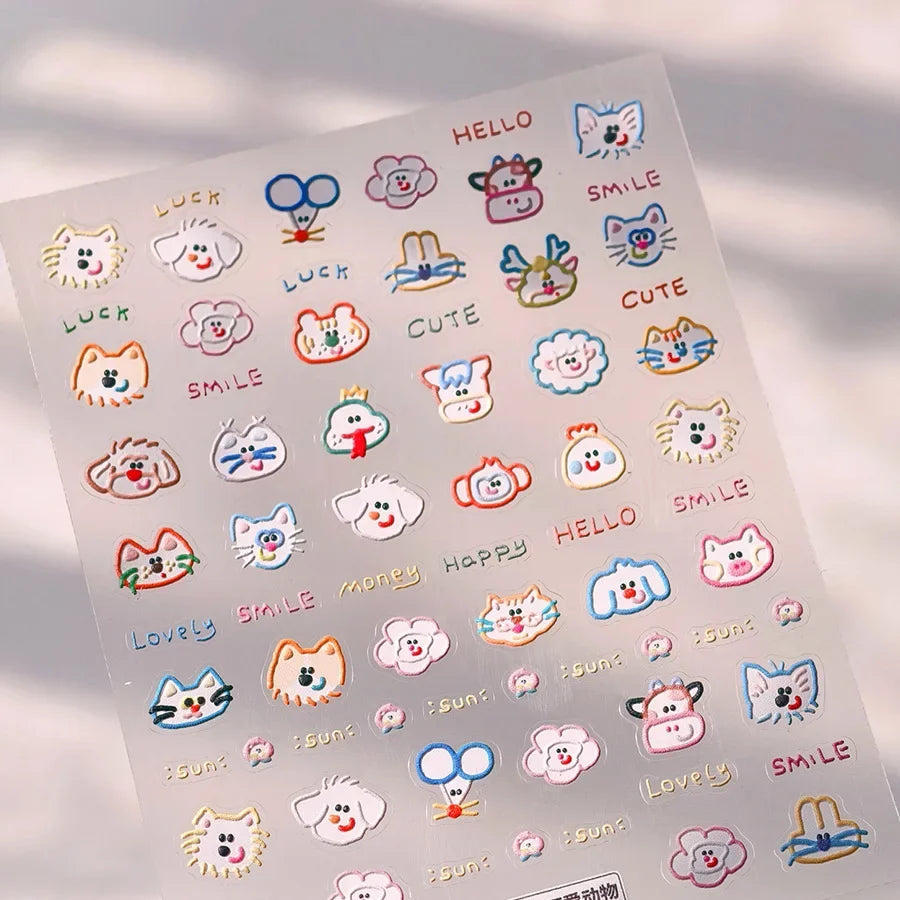 Colorful Balloon Cute Puppy Flower Cherry Bowknot Love Happy Dog Animal Self Adhesive Nail Art Sticker Decoration Manicure Decal