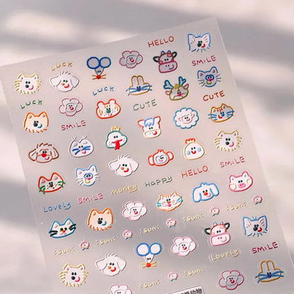 Colorful Balloon Cute Puppy Flower Cherry Bowknot Love Happy Dog Animal Self Adhesive Nail Art Sticker Decoration Manicure Decal