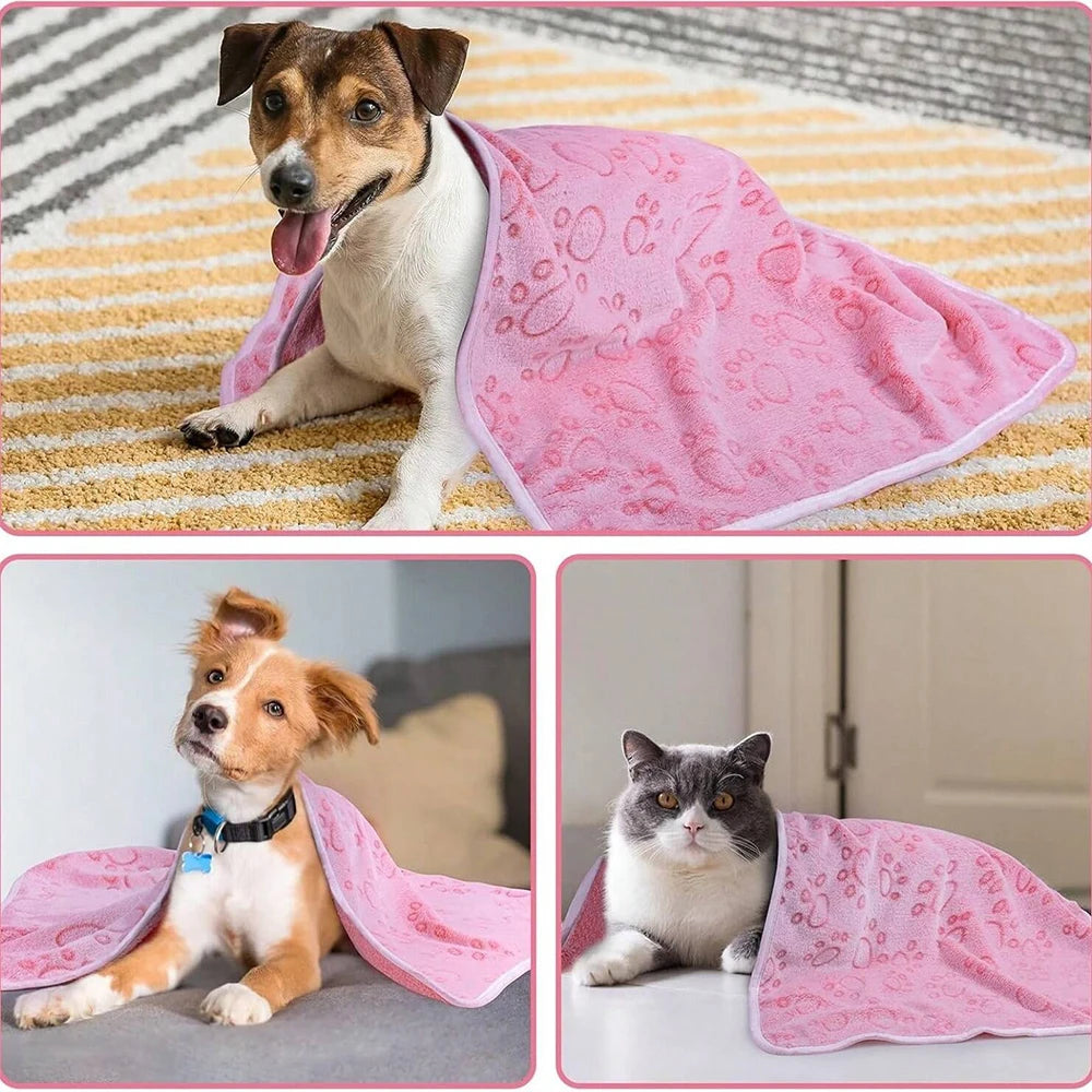 Pink Soft Fluffy Pet Blanket with Paw Print  Warm Comfortable Dog Cat Blanket Mat for Bed or Sofa High Quality Pet Accessories