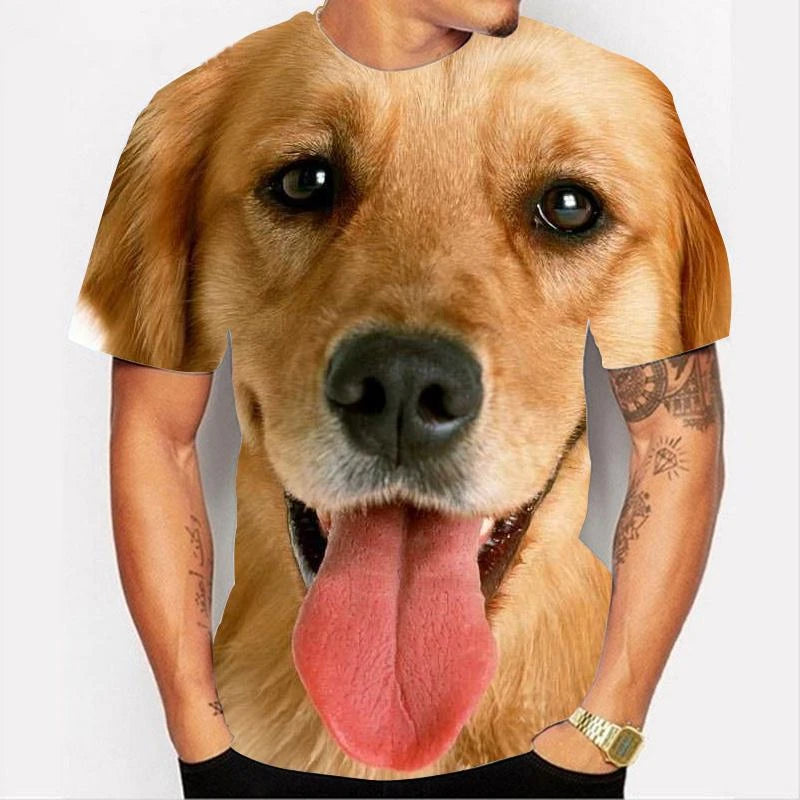 the DOG DAD - Cute Dog Face Graphics T-Shirts, Summer Fashion Short Sleeve Funny 3D Animals Printed T-Shirts, Men's Casual Loose Harajuku Tees